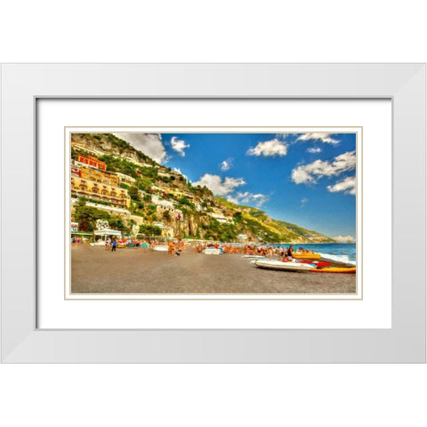 Positano Beach II White Modern Wood Framed Art Print with Double Matting by Bolokofsky, Ronald