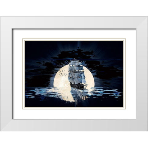 Sailing Into the Night White Modern Wood Framed Art Print with Double Matting by Bolokofsky, Ronald
