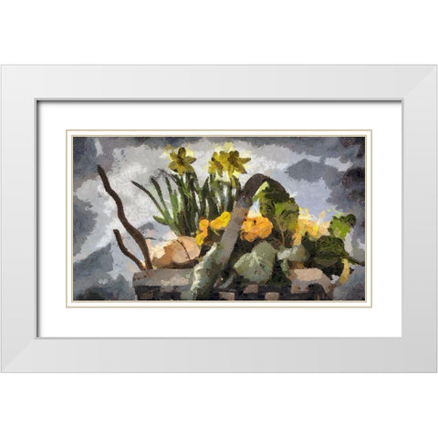 Flower Basket V White Modern Wood Framed Art Print with Double Matting by Bolokofsky, Ronald