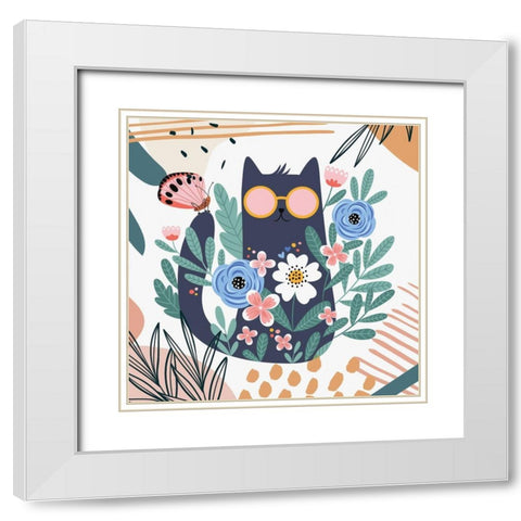 Boho Cat 553 White Modern Wood Framed Art Print with Double Matting by Bolokofsky, Ronald