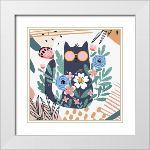 Boho Cat 553 White Modern Wood Framed Art Print with Double Matting by Bolokofsky, Ronald