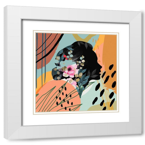 Boho Flower Girl I White Modern Wood Framed Art Print with Double Matting by Bolokofsky, Ronald