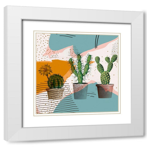 Cactus Party I White Modern Wood Framed Art Print with Double Matting by Bolokofsky, Ronald
