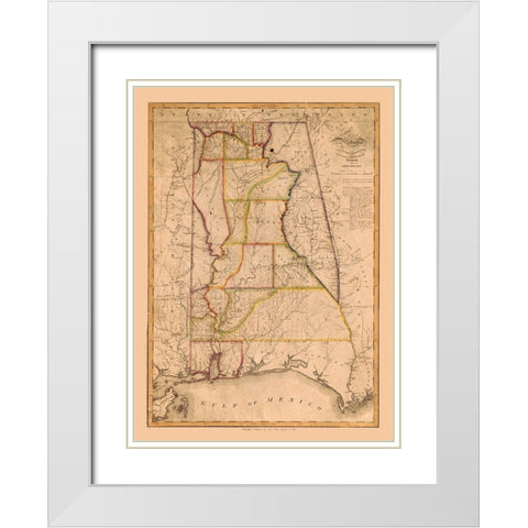 Alabama - Melish 1819  White Modern Wood Framed Art Print with Double Matting by Melish