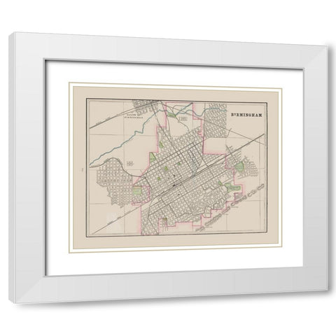 Birmingham  Alabama - Cram 1892 White Modern Wood Framed Art Print with Double Matting by Cram