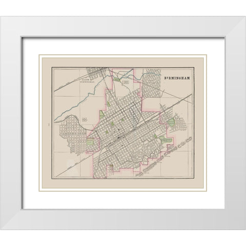 Birmingham  Alabama - Cram 1892 White Modern Wood Framed Art Print with Double Matting by Cram