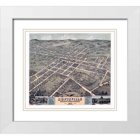 Huntsville Alabama - Ehrgott 1871 White Modern Wood Framed Art Print with Double Matting by Ehrgott
