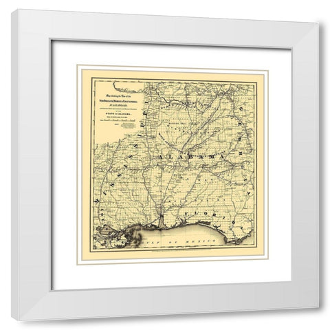 New Orleans, Mobile, Chattanooga Railroad 1867 White Modern Wood Framed Art Print with Double Matting by Colton