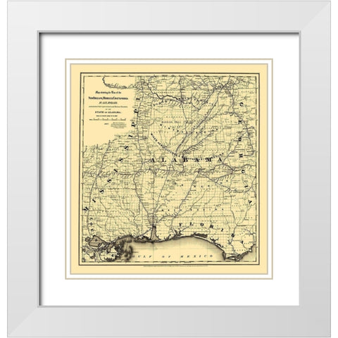 New Orleans, Mobile, Chattanooga Railroad 1867 White Modern Wood Framed Art Print with Double Matting by Colton