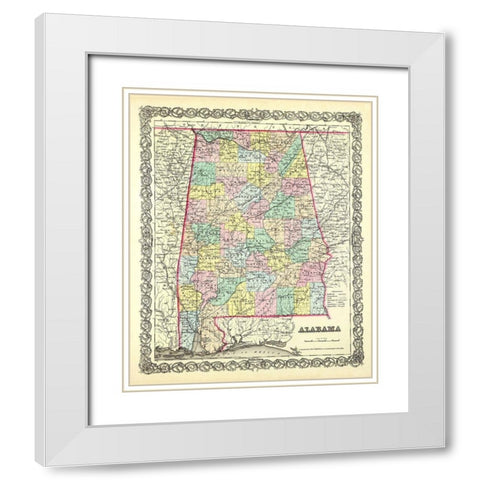 Alabama - Colton 1856 White Modern Wood Framed Art Print with Double Matting by Colton