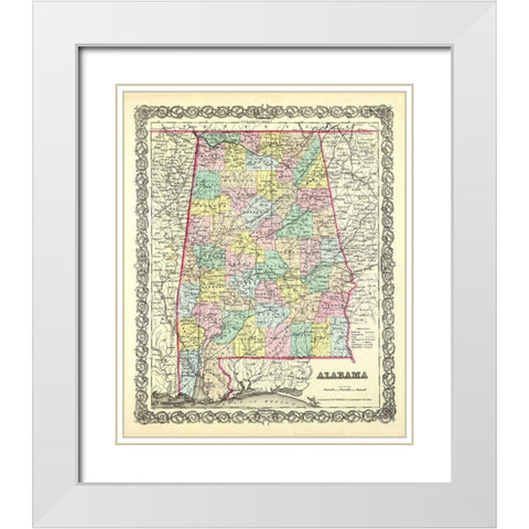 Alabama - Colton 1856 White Modern Wood Framed Art Print with Double Matting by Colton