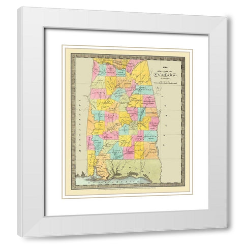 Alabama - Burr 1835 White Modern Wood Framed Art Print with Double Matting by Burr