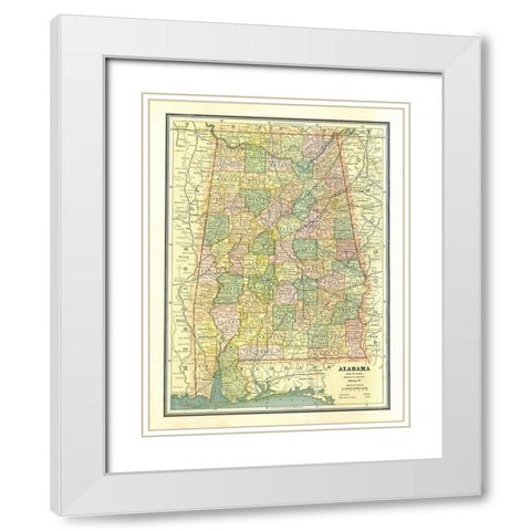Alabama - Cram 1886 White Modern Wood Framed Art Print with Double Matting by Cram