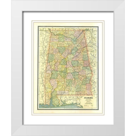 Alabama - Cram 1886 White Modern Wood Framed Art Print with Double Matting by Cram