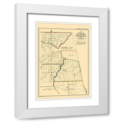 Alabama, Position of Cherokee Land - Glo 1835 White Modern Wood Framed Art Print with Double Matting by Glo