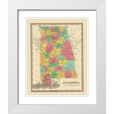 Alabama - Finley 1831 White Modern Wood Framed Art Print with Double Matting by Finley