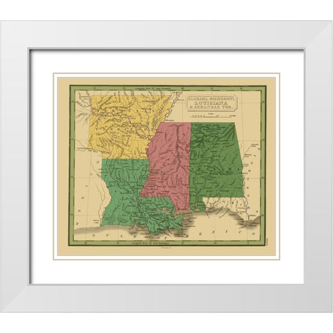 Alabama, Mississippi, Louisiana, Arkansas White Modern Wood Framed Art Print with Double Matting by Grigg