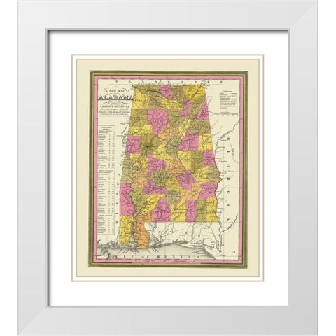 Alabama - Mitchell 1846 White Modern Wood Framed Art Print with Double Matting by Mitchell