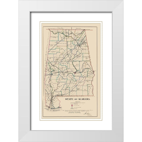 Alabama - Glo 1866 White Modern Wood Framed Art Print with Double Matting by Glo