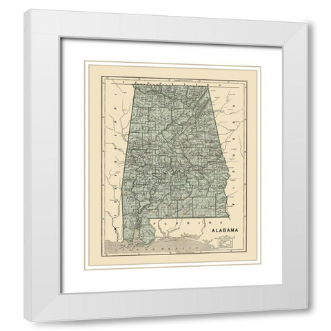 Alabama - Morse 1845 White Modern Wood Framed Art Print with Double Matting by Morse