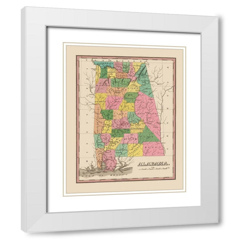 Alabama - Finley 1824 White Modern Wood Framed Art Print with Double Matting by Finley