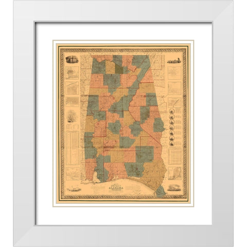 Alabama, West Florida - Tourette 1838 White Modern Wood Framed Art Print with Double Matting by Tourette