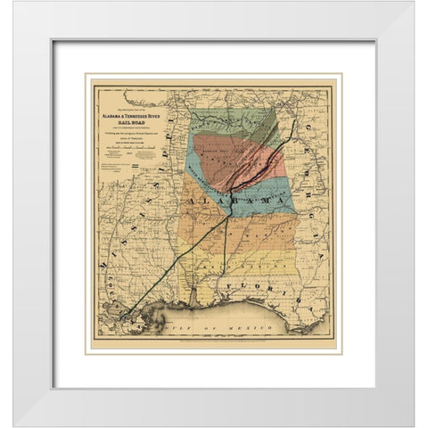Alabama and Tennessee River Railroad - Colton 1865 White Modern Wood Framed Art Print with Double Matting by Colton