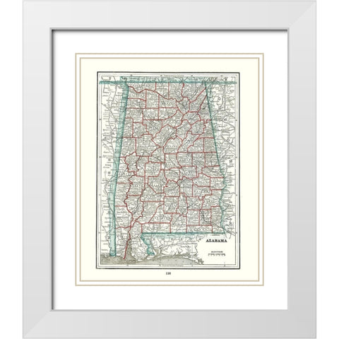 Alabama - Rathbun 1893 White Modern Wood Framed Art Print with Double Matting by Rathbun