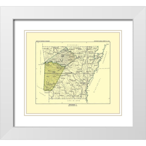 Arkansas - Hoen 1896 White Modern Wood Framed Art Print with Double Matting by Hoen