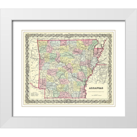 Arkansas - Colton 1855 White Modern Wood Framed Art Print with Double Matting by Colton
