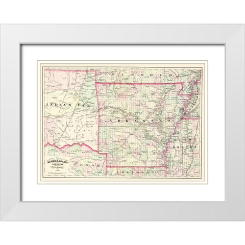 Arkansas, Indian Territory - Asher  1874 White Modern Wood Framed Art Print with Double Matting by Asher