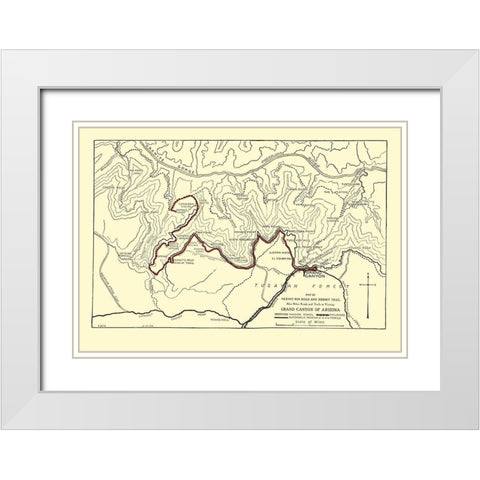 Hermit Rim Road, Trail Grand Canyon 1915 White Modern Wood Framed Art Print with Double Matting by Rand McNally