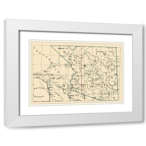 Arizona, California - Brown 1866 White Modern Wood Framed Art Print with Double Matting by Brown