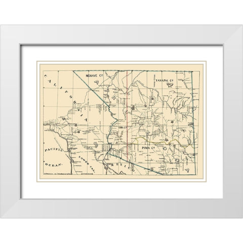 Arizona, California - Brown 1866 White Modern Wood Framed Art Print with Double Matting by Brown