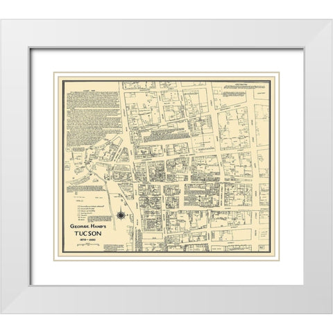 Tucson Arizona - Hand 1870 White Modern Wood Framed Art Print with Double Matting by Hand