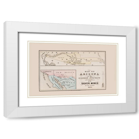 Arizona Gadsden Purchase Silver Mines White Modern Wood Framed Art Print with Double Matting by Roskruge