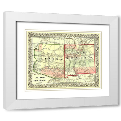 Arizona  New Mexico - Mitchell 1867 White Modern Wood Framed Art Print with Double Matting by Mitchell