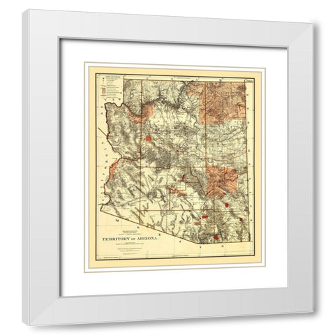 Arizona Territory - Bien 1887 White Modern Wood Framed Art Print with Double Matting by Bien