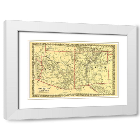 Arizona  New Mexico - Colton 1873 White Modern Wood Framed Art Print with Double Matting by Colton