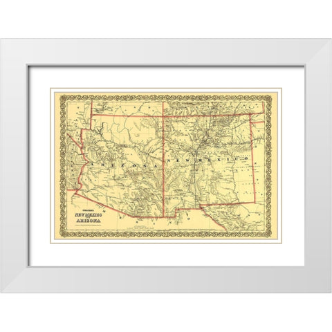 Arizona  New Mexico - Colton 1873 White Modern Wood Framed Art Print with Double Matting by Colton