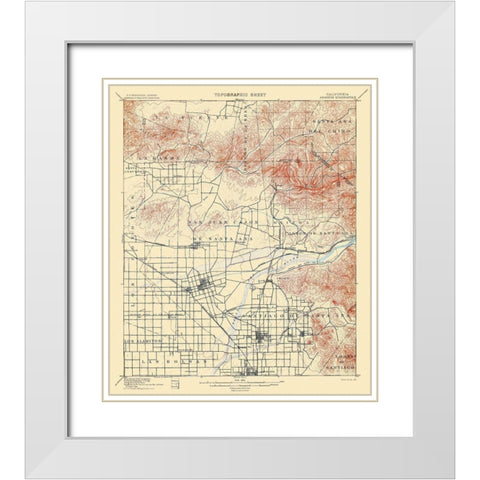 Anaheim California Quad - USGS 1901 White Modern Wood Framed Art Print with Double Matting by USGS