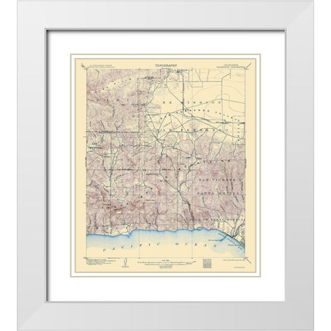 Calabasas California Quad - USGS 1903 White Modern Wood Framed Art Print with Double Matting by USGS