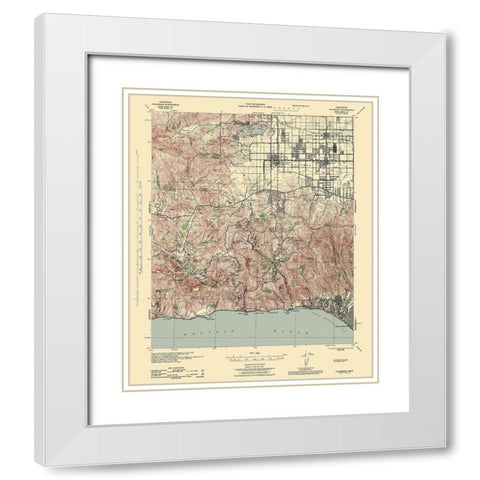 Calabasas California Quad - USGS 1944 White Modern Wood Framed Art Print with Double Matting by USGS