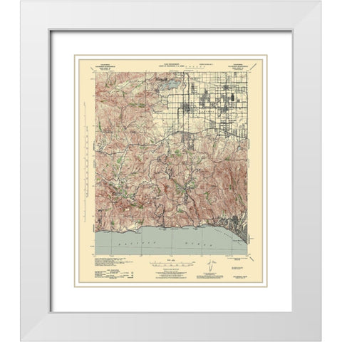 Calabasas California Quad - USGS 1944 White Modern Wood Framed Art Print with Double Matting by USGS