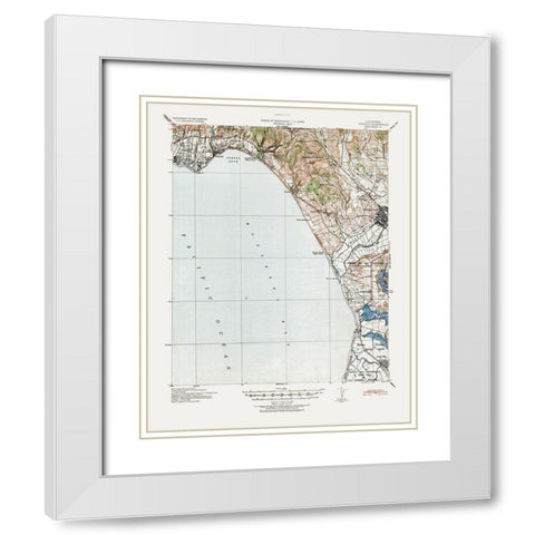 Capitola California Quad - USGS 1940 White Modern Wood Framed Art Print with Double Matting by USGS