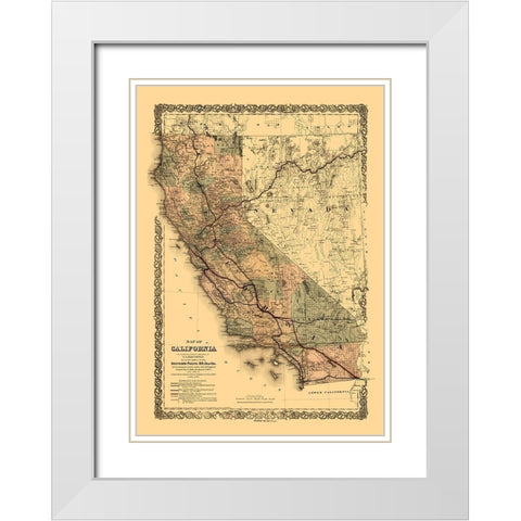 California Railroads - Colton 1876  White Modern Wood Framed Art Print with Double Matting by Colton