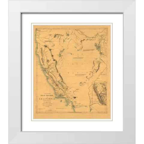 California Gold Regions - Wyld 1849  White Modern Wood Framed Art Print with Double Matting by Wyld