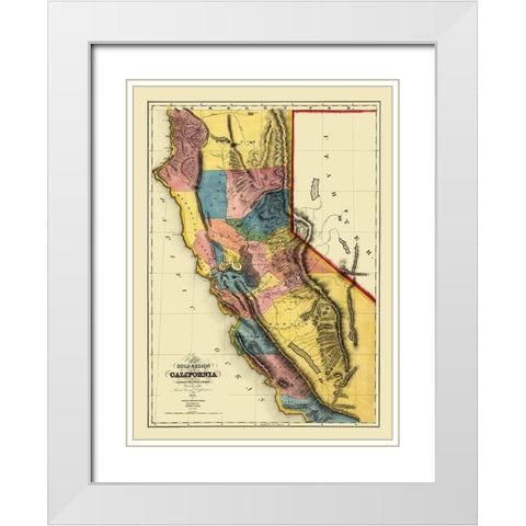 California Gold Regions - Gibbes 1851  White Modern Wood Framed Art Print with Double Matting by Gibbes