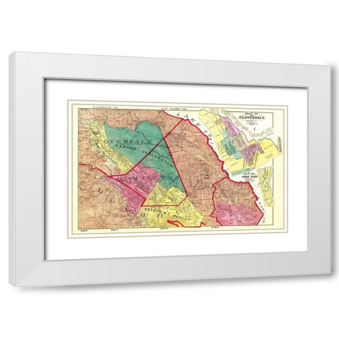 Plat of Cloverdale California - Thompson 1877 White Modern Wood Framed Art Print with Double Matting by Thompson
