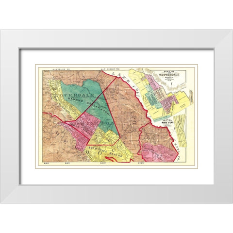 Plat of Cloverdale California - Thompson 1877 White Modern Wood Framed Art Print with Double Matting by Thompson
